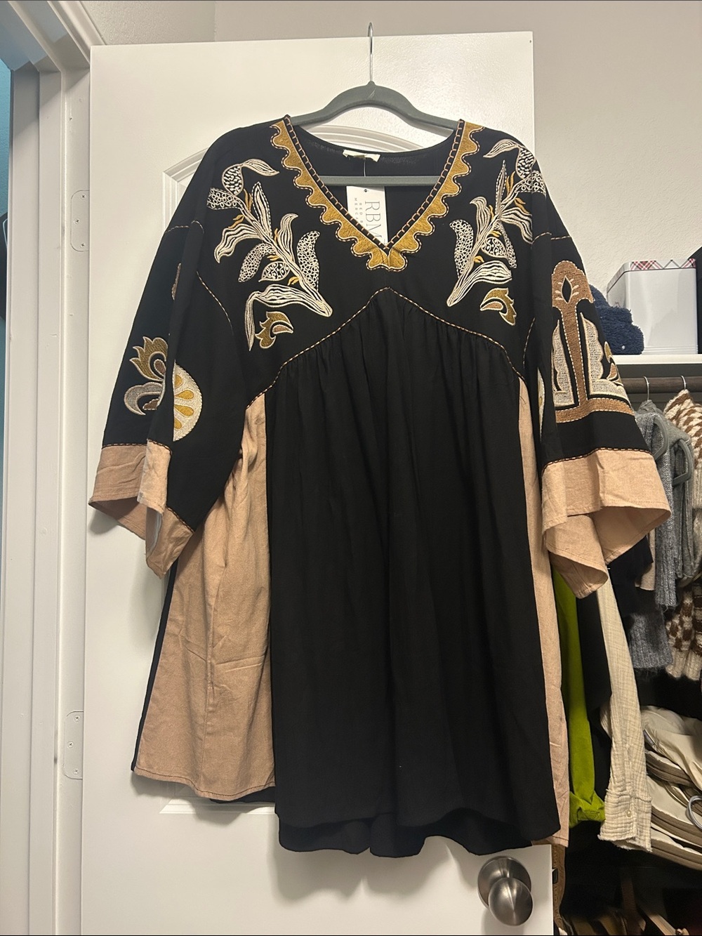 Black and Tan Embroidered Dress